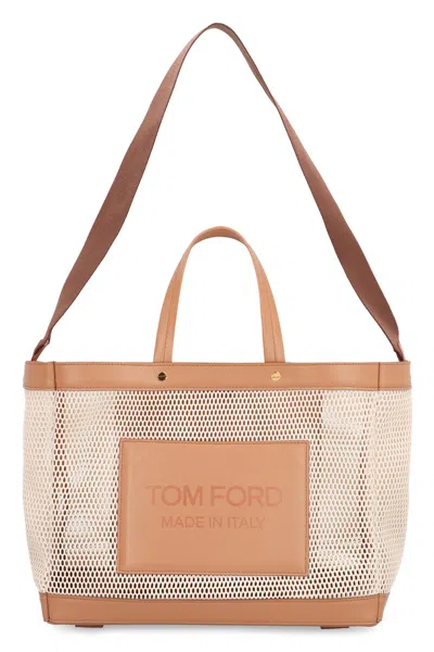 Tom Ford Saddle Brown Mesh Tote Handbag For Women