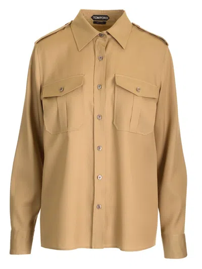Tom Ford Safari- Style Shirt In Beige