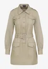 Tom Ford Pale Sage Beige Cotton Safari Mini Dress In Beige