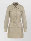 Tom Ford Pale Sage Beige Cotton Safari Mini Dress In Yellow