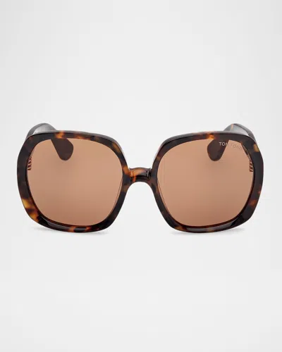 Tom Ford Saffron Acetate Round Sunglasses In Shiny Dark Havana