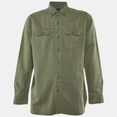 Pre-owned Tom Ford Sage Green Linen And Cotton Button Front Shirt Xxl