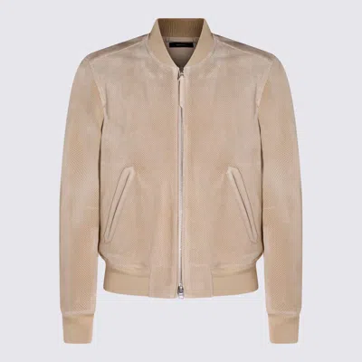 Tom Ford Perforated Bomber Jacket In Brown