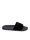 Tom Ford Velvet Effect Slippers Embroidered Logo Shoes In Black