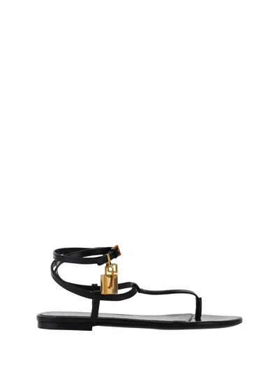 Tom Ford Padlock Leather Thong Sandals In Black
