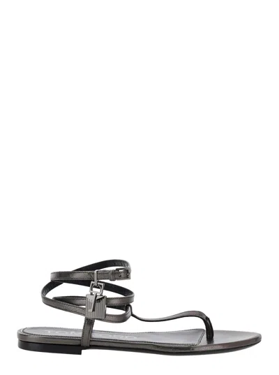 TOM FORD METALLIC LOW SANDAL WITH PADLOCK IN LEATHER WOMAN