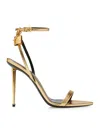 Tom Ford Gold Padlock Pointy Naked Heeled Sandals In Metallic