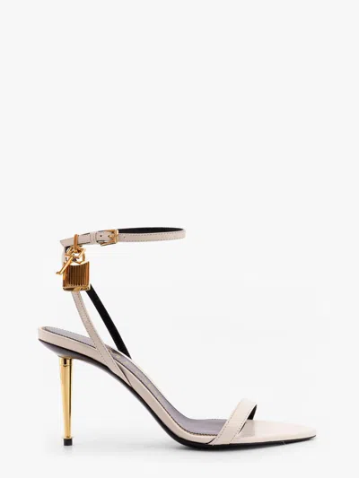 Tom Ford Padlock Leather Sandals In White