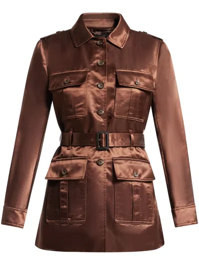 Tom Ford Satin Belted Jacket In Braun