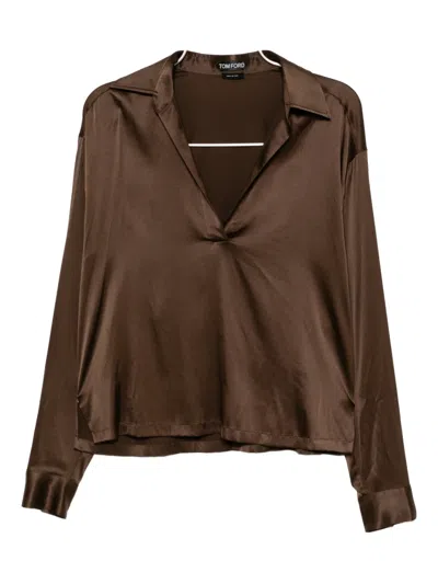 Tom Ford Satin Blouse In Brown