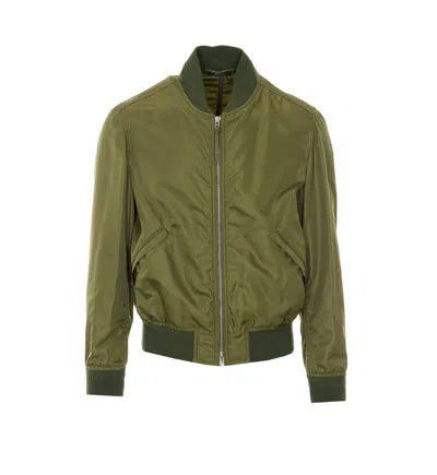 Tom Ford Satin Bomber In Green