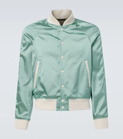 Tom Ford Satin Bomber Jacket In Blue
