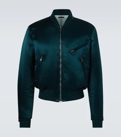 Tom Ford Satin Bomber Jacket In Green