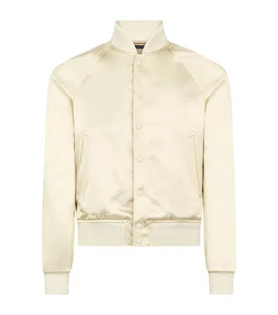 Tom Ford Satin Bomber Jacket In Neutral