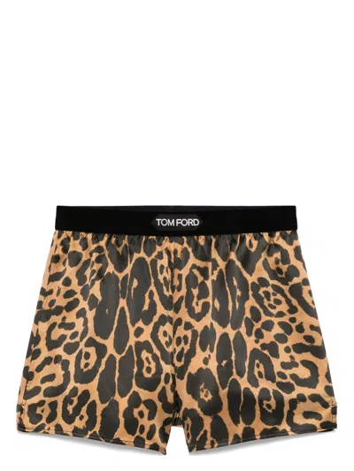 Tom Ford Satin Boxer Shorts In Brown