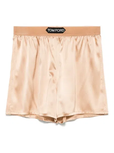 Tom Ford Beige Stretch Silk Satin Boxer Shorts In Neutral