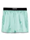 Tom Ford Silk Satin Boxer Shorts With Elastic Waistband In Green