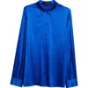 Tom Ford Classic Satin Button-down Blouse In Cobalt Blue