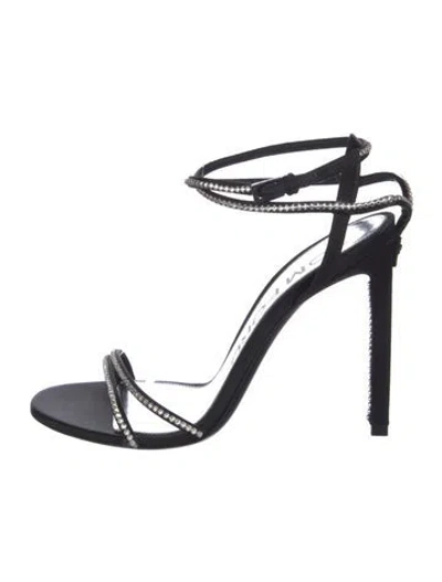 Pre-owned Tom Ford Satin Crystal Embellishments Sandals In Black