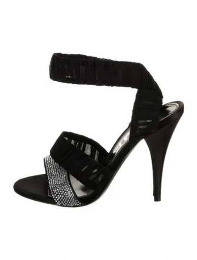 Pre-owned Tom Ford Satin Crystal Embellishments Sandals In Black