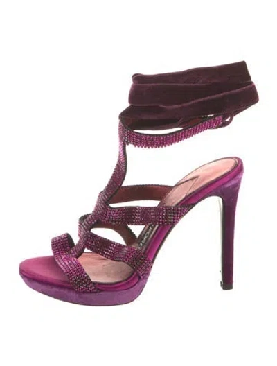 Pre-owned Tom Ford Satin Crystal Embellishments T-strap Sandals