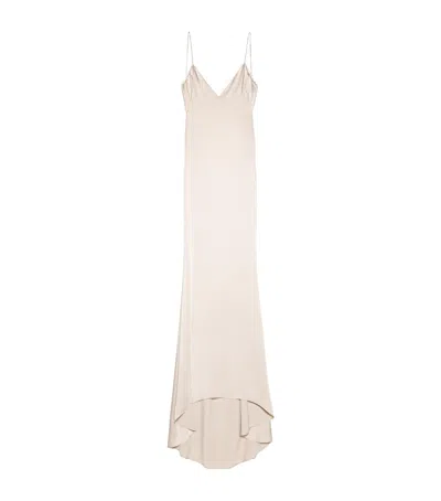 Tom Ford Satin Embellished Maxi Dress In Neutral