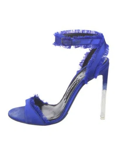 Pre-owned Tom Ford Satin Fringe Trim Accent Sandals In Blue