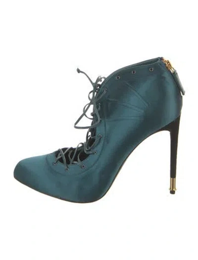 Pre-owned Tom Ford Satin Lace-up Boots In Blue