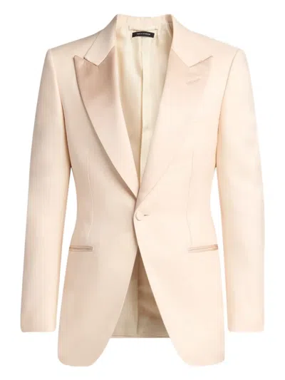 Tom Ford Satin-lapel Wool Suit In Neutral