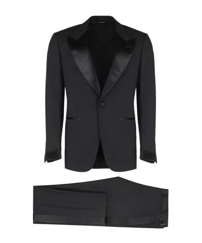 Tom Ford Satin-lapels Single-breasted Suit In Black