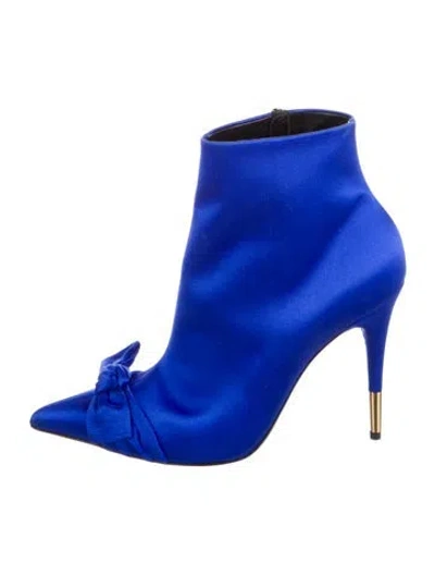 Pre-owned Tom Ford Satin Leather Trim Embellishment Boots In Blue