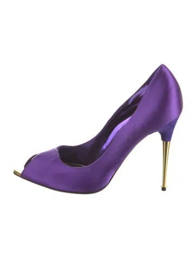 Pre-owned Tom Ford Satin Leather Trim Embellishment Pumps In Purple