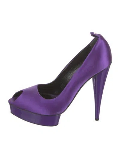 Pre-owned Tom Ford Satin Leather Trim Embellishment Pumps In Purple