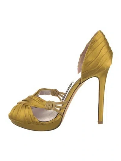 Pre-owned Tom Ford Satin Leather Trim Embellishment Pumps In Yellow
