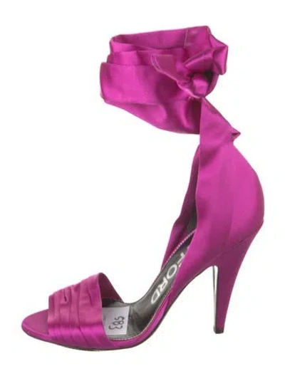 Pre-owned Tom Ford Satin Leather Trim Embellishment Sandals In Pink