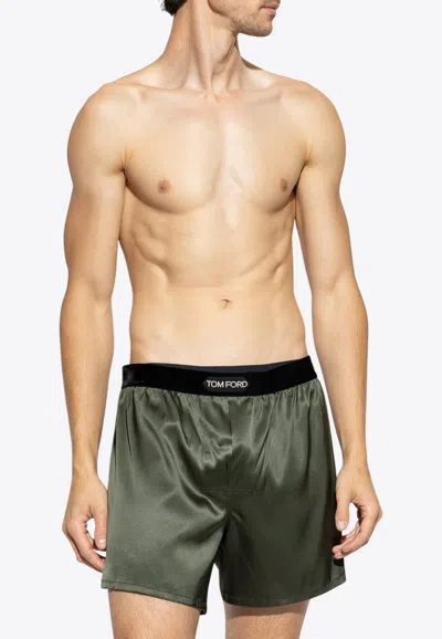 Tom Ford Satin Logo Boxers In Green