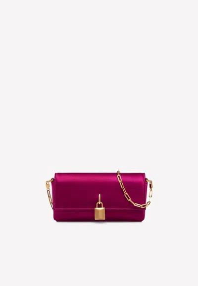 Tom Ford Satin Padlock Clutch Bag In Purple