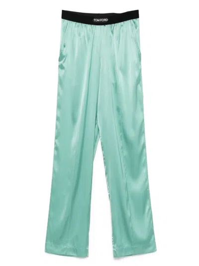 Tom Ford Satin Pajama Bottoms In Green