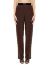 Tom Ford Pantaloni Pajama In Raso Di Seta Elasticizzato In Brown