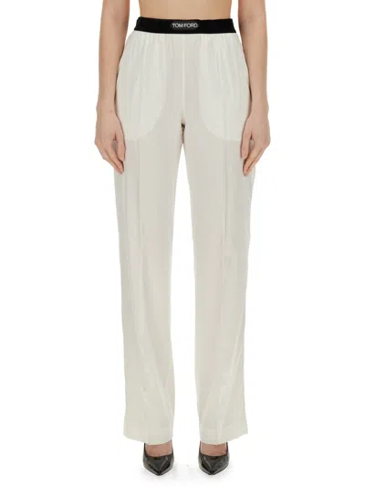 Tom Ford Primrose Liliac Silk Satin Pijama Pants In White