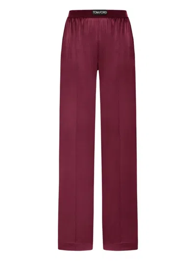Tom Ford Fuchsia Pants With Elastic Waist With Logo Lettering In Silk Stretch Woman In Purple