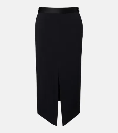 Tom Ford Satin-trim Wool High-low Slit Skirt In Black