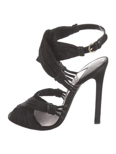 Pre-owned Tom Ford Satin Pleated Accents Sandals In Black