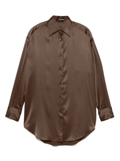 Tom Ford Satin Shirt In Brown