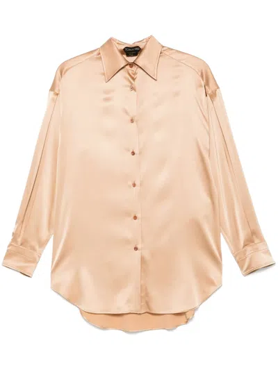 Tom Ford Relaxed Fit Stretch Silk Satin Blouse In Pale Beige