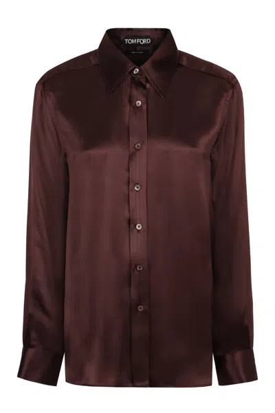 Tom Ford Satin Shirt In Brown