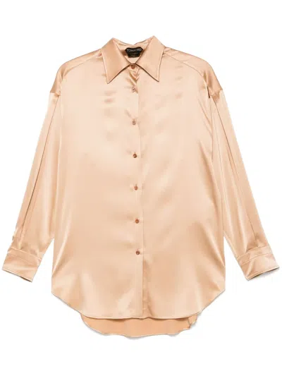 Tom Ford Relaxed Fit Stretch Silk Satin Blouse In Pale Beige
