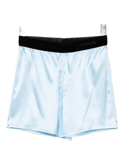 Tom Ford Satin Shorts In Blue
