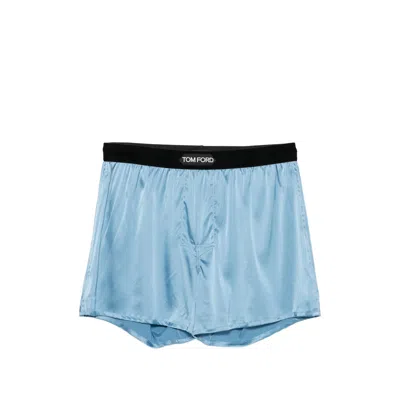 Tom Ford Satin Silk Boxer Shorts In Blue