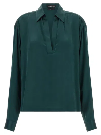 Tom Ford Satin Silk Polo Shirt In Green
